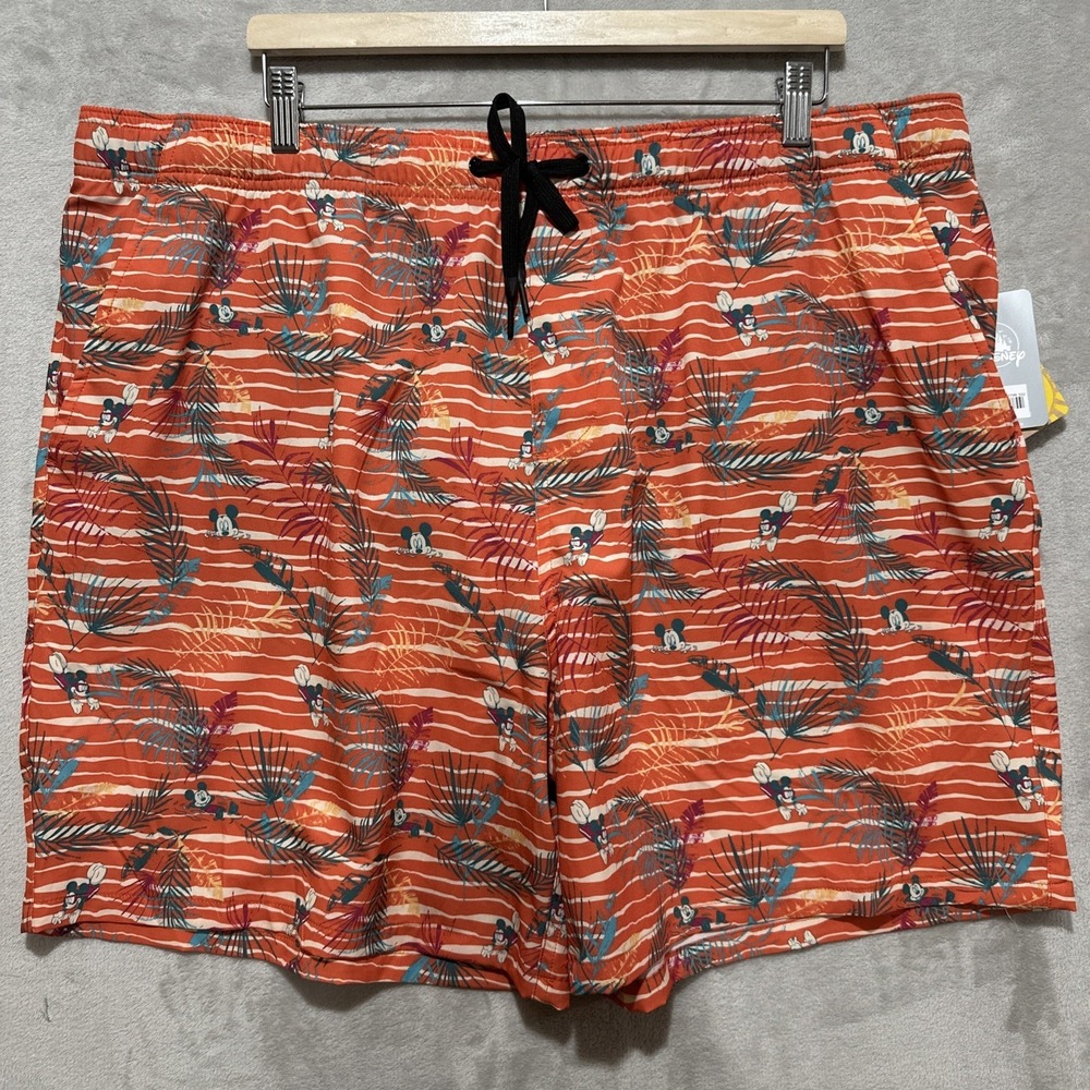 Disney Mickey Mouse Swim Trunks Men's XXL Tropical Elastic Waist Drawstring Tie